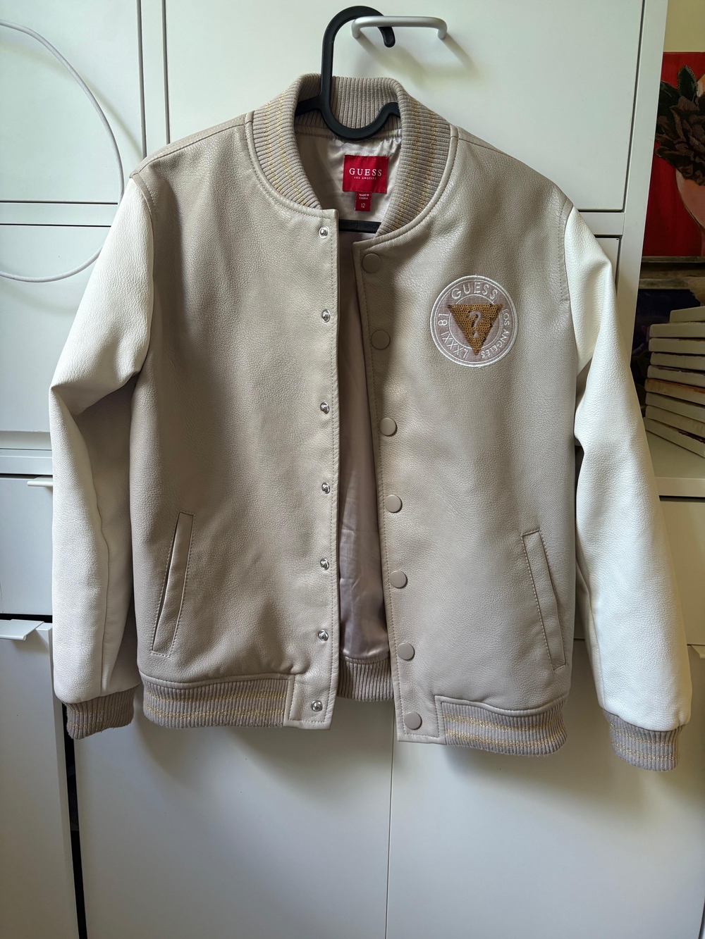 GUESS Beige and White Girls' Varsity Jacket